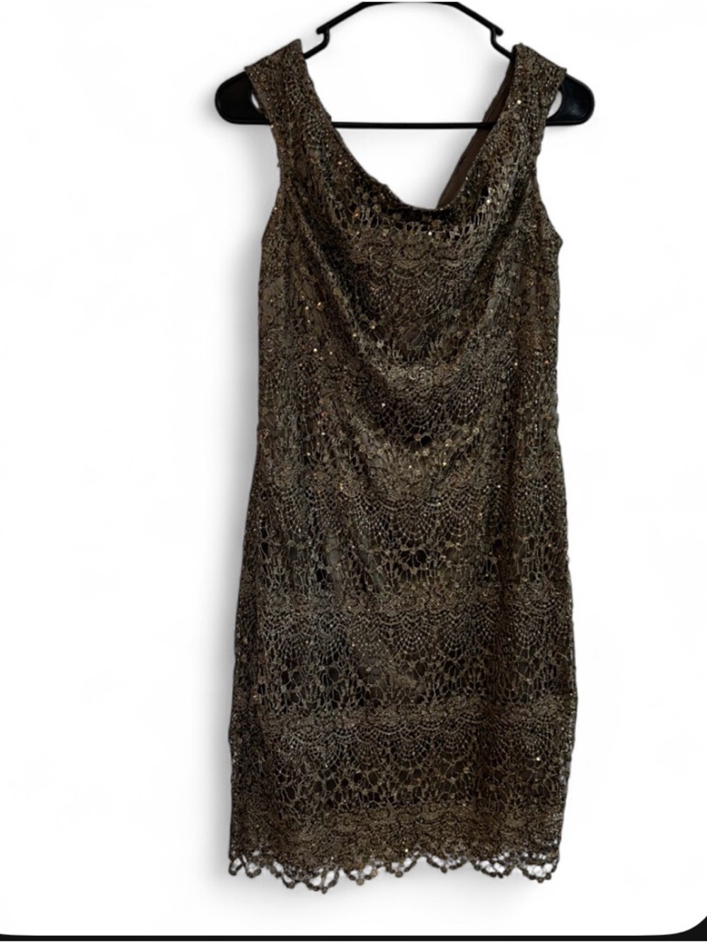 Kay Unger Olive Green Beaded Crochet Mini Dress